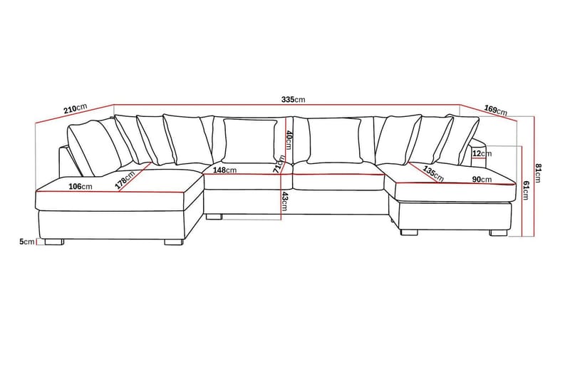 Rossita 5-sits Vänstervänd U-formad Djup Soffa med Divan och Schäslong i Tyg - Beige - Möbler - Vardagsrum - Soffor - U-soffor