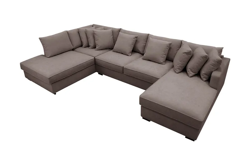 Rossita 5-sits Vänstervänd U-formad Djup Soffa med Divan och Schäslong i Tyg - Brun - Möbler - Vardagsrum - Soffor - U-soffor
