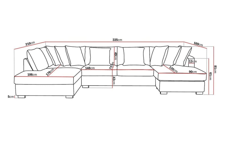 Rossita 5-sits Vänstervänd U-formad Djup Soffa med Divan och Schäslong i Tyg - Brun - Möbler - Vardagsrum - Soffor - U-soffor