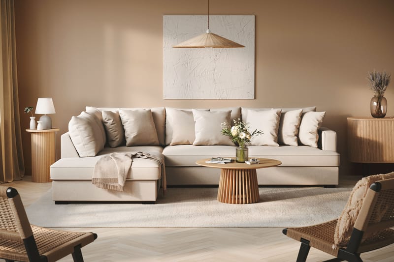 Rossita Djup 4-sits Bouclé L Soffa med Schäslong Vänster - Ljus Beige - Möbler - Vardagsrum - Soffor - Divansoffa & schäslong