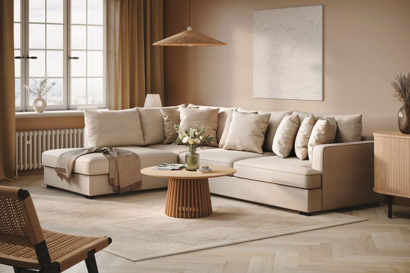 Rossita Djup 4-sits Bouclé L Soffa med Schäslong Vänster - Ljus Beige - Möbler - Vardagsrum - Soffor - Divansoffa & schäslong