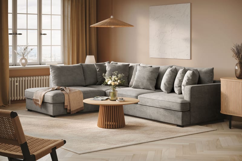 Rossita Djup 4-sits L soffa i chenille med Schäslong Vänster - Ljus Grå - Möbler - Vardagsrum - Soffor - Divansoffa & schäslong