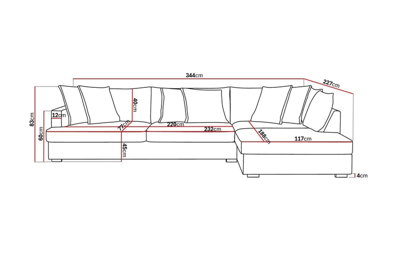 Rossita Lyx 4-sits Extra djup Soffa med Schäslong Höger - Beige Tyg - Möbler - Vardagsrum - Soffor - Divansoffa & schäslong