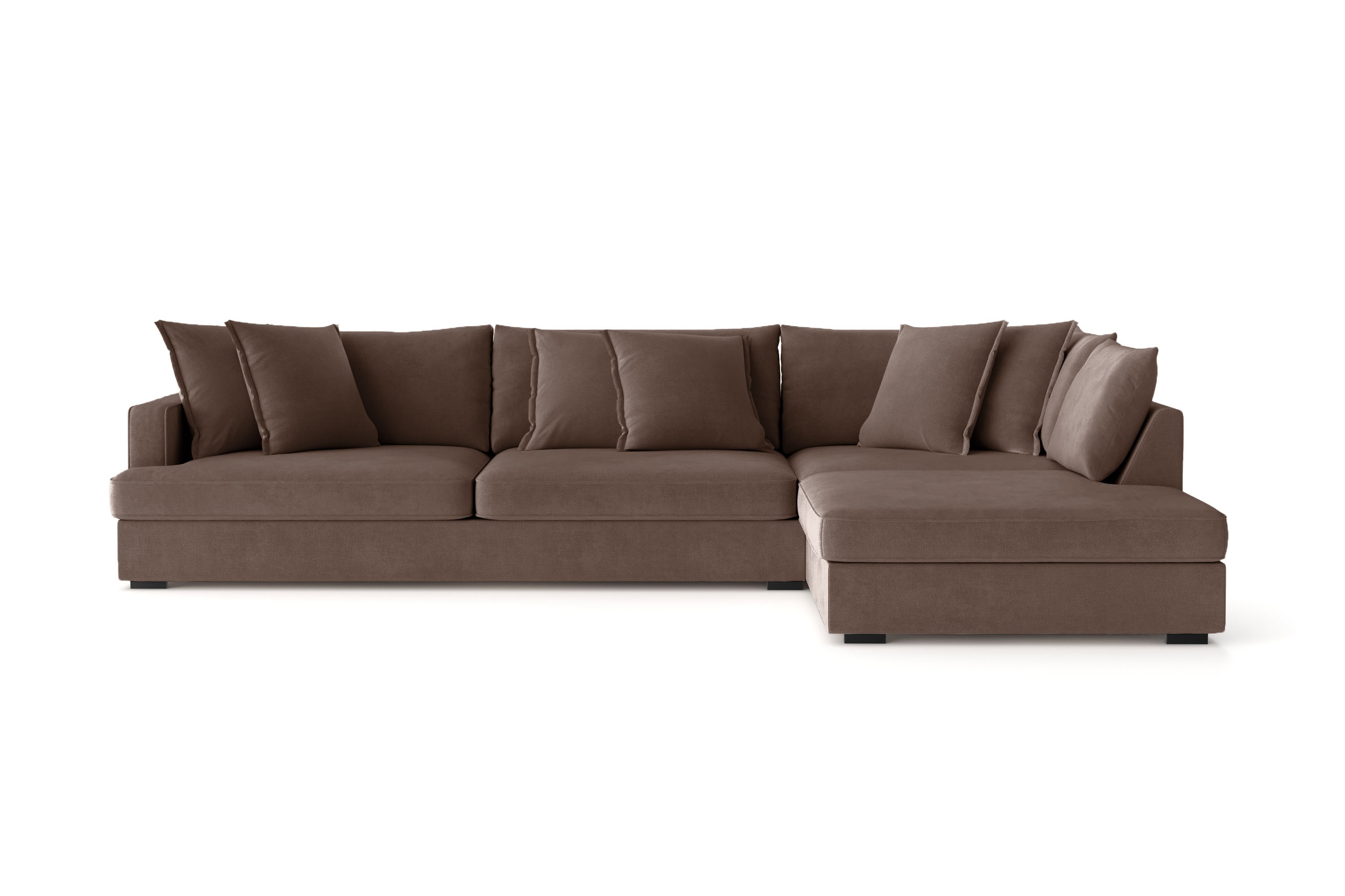 rossita lyx 4-sits extra djup soffa med schäslong höger - brun tyg