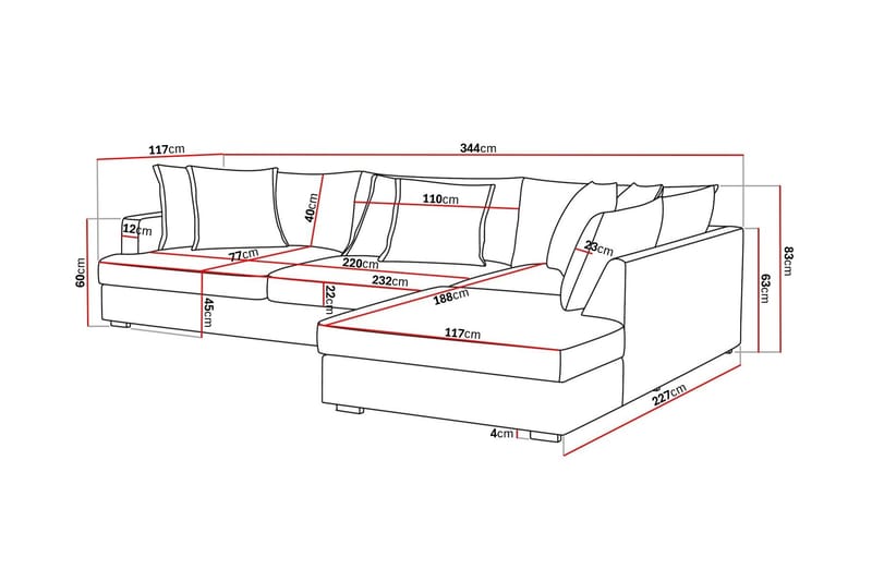 Rossita Lyx 4-sits Extra djup Soffa med Schäslong Höger - Svart Chenille - Möbler - Vardagsrum - Soffor - Sammetssoffor