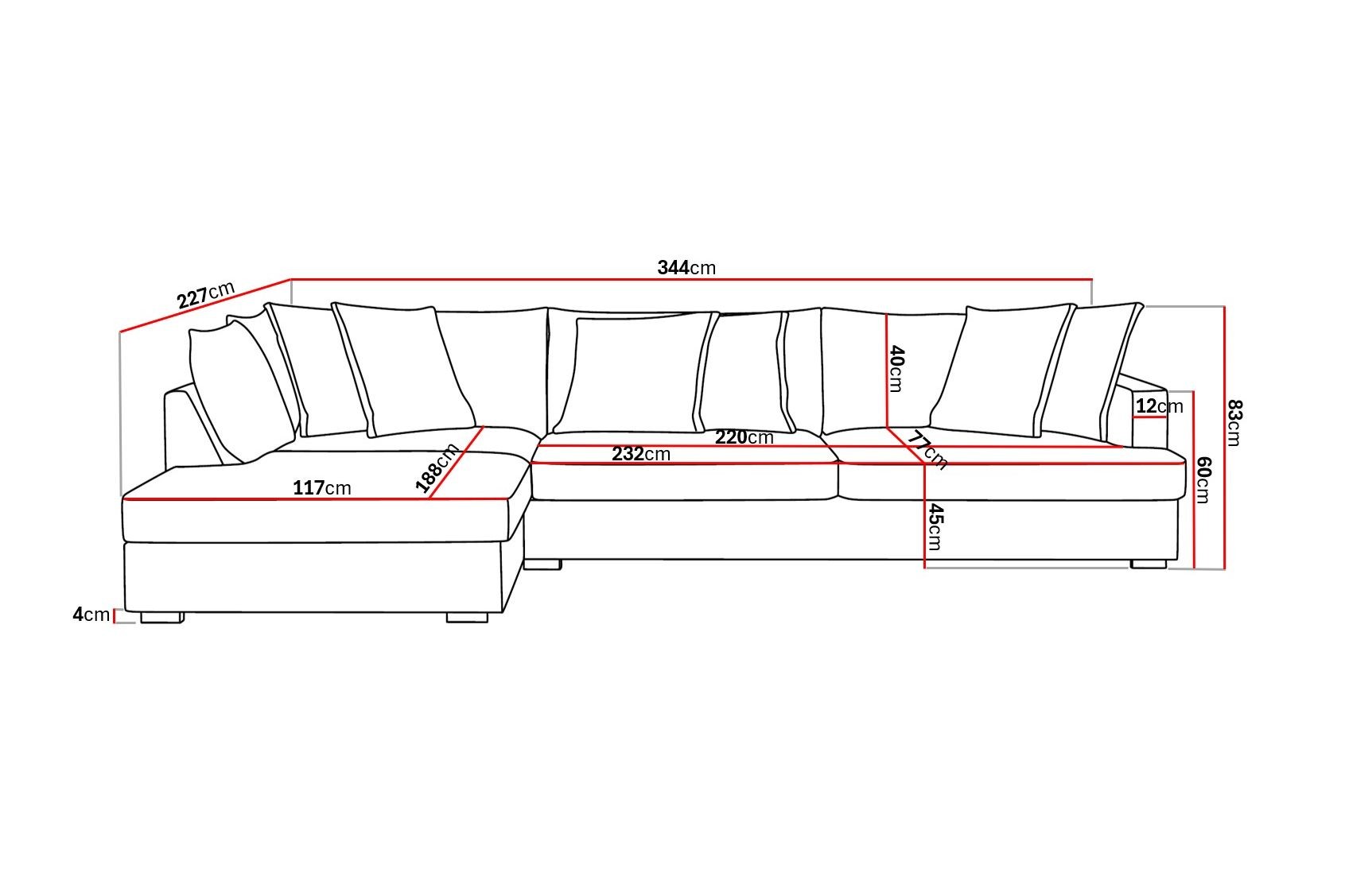 rossita lyx 4-sits extra djup soffa med schäslong vänster - brun manchester