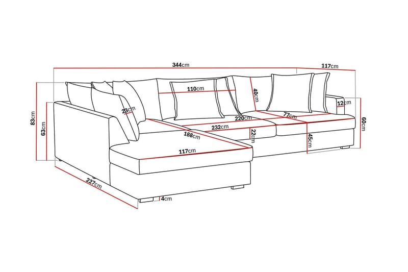 Rossita Lyx 4-sits Extra djup Soffa med Schäslong Vänster - Ljusgrå Chenille - Möbler - Vardagsrum - Soffor - Sammetssoffor