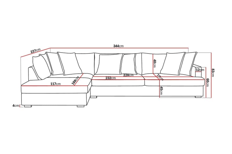 Rossita Lyx 4-sits Extra djup Soffa med Schäslong Vänster - Mörkgrå Manchester - Möbler - Vardagsrum - Soffor - Sammetssoffor