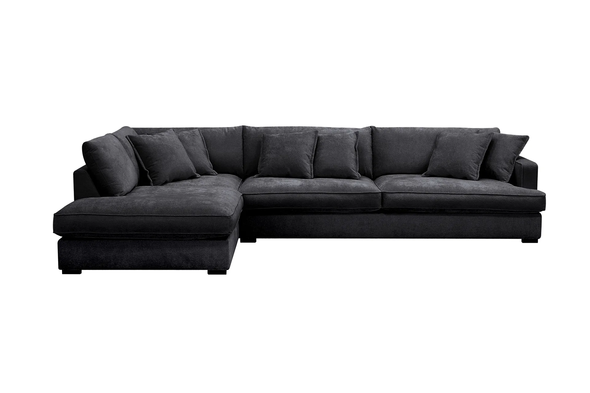 rossita lyx 4-sits extra djup soffa med schäslong vänster - svart chenille