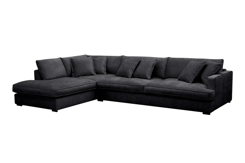 Rossita Lyx 4-sits Extra djup Soffa med Schäslong Vänster - Svart Chenille - Möbler - Vardagsrum - Soffor - Divansoffa & schäslong