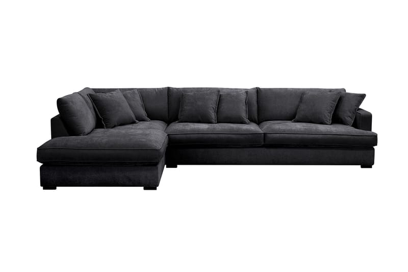 Rossita Lyx 4-sits Extra djup Soffa med Schäslong Vänster, Svart Chenille