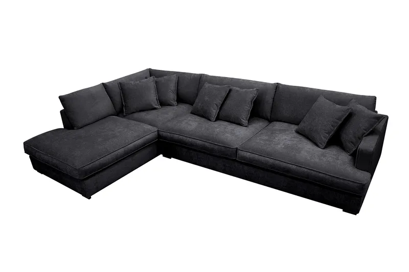 Rossita Lyx 4-sits Extra djup Soffa med Schäslong Vänster - Svart Chenille - Möbler - Vardagsrum - Soffor - Divansoffa & schäslong