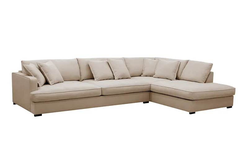 Rossita Lyx 4-sits Högervänd L-formad Extra Djup Schäslongsoffa i Tyg - Beige Tyg - Möbler - Vardagsrum - Soffor - Divansoffa & schäslong