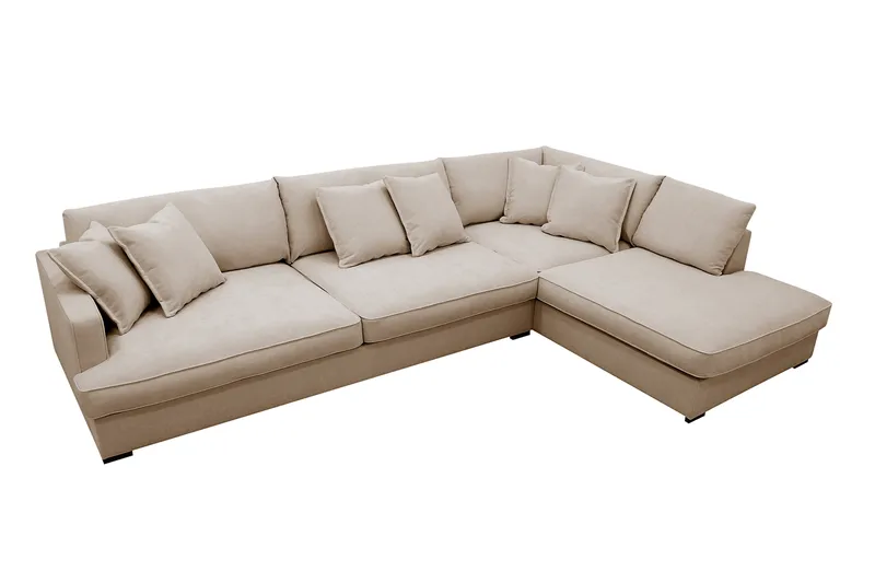 Rossita Lyx 4-sits Högervänd L-formad Extra Djup Schäslongsoffa i Tyg - Beige Tyg - Möbler - Vardagsrum - Soffor - Divansoffa & schäslong