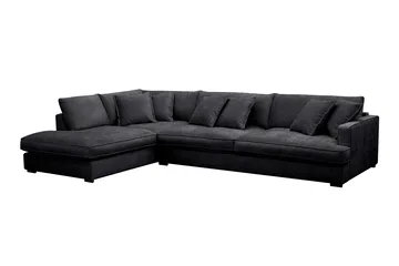 Rossita Lyx 4-sits Vänstervänd L-formad Extra Djup Schäslongsoffa i Chenille - Svart Chenille - Möbler - Vardagsrum - Soffor - Divansoffa & schäslong
