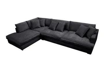 Rossita Lyx 4-sits Vänstervänd L-formad Extra Djup Schäslongsoffa i Chenille - Svart Chenille - Möbler - Vardagsrum - Soffor - Divansoffa & schäslong