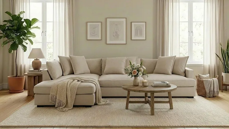 Rossita Lyx 4-sits Vänstervänd L-formad Extra Djup Schäslongsoffa i Tyg - Beige Tyg - Möbler - Vardagsrum - Soffor - Divansoffa & schäslong