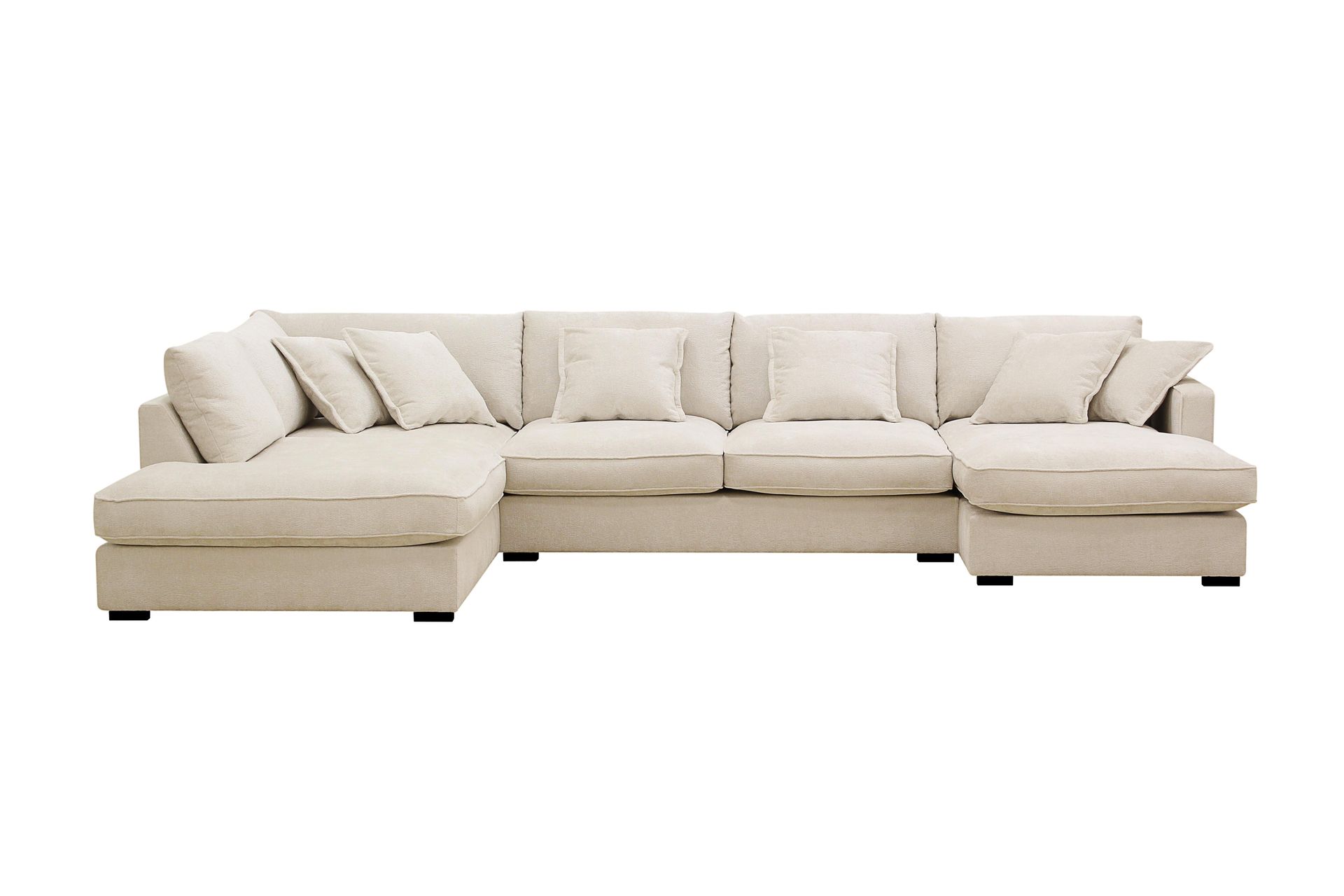 Rossita Lyx 5-sits H&ouml;gerv&auml;nd U-formad Extra djup Soffa med Divan och Sch&auml;slong i Chenille - Beige