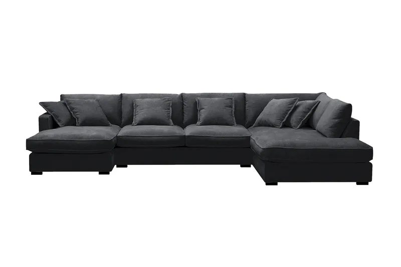 Rossita Lyx 5-sits Högervänd U-formad Extra djup Soffa med Divan och Schäslong i Chenille, Svart