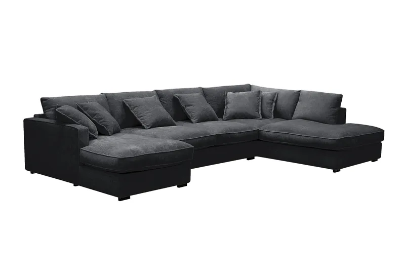 Rossita Lyx 5-sits Högervänd U-formad Extra djup Soffa med Divan och Schäslong i Chenille - Svart - Möbler - Vardagsrum - Soffor - U-soffor