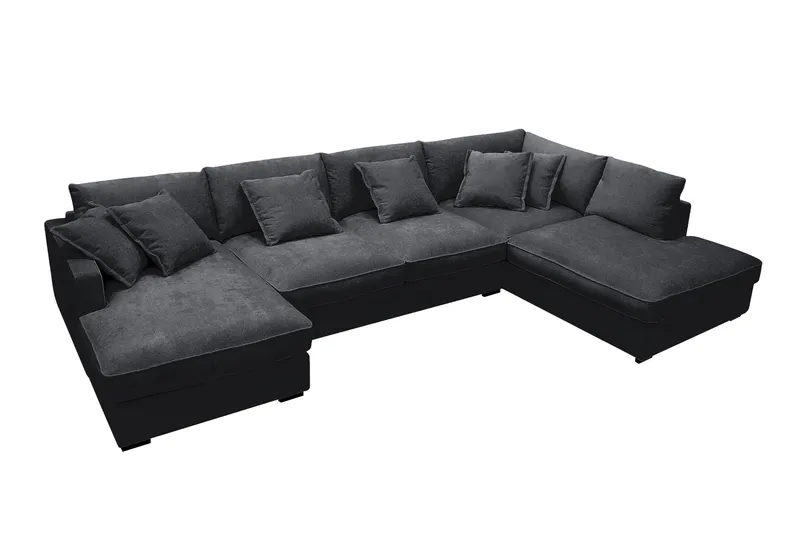 Rossita Lyx 5-sits Högervänd U-formad Extra djup Soffa med Divan och Schäslong i Chenille - Svart - Möbler - Vardagsrum - Soffor - U-soffor