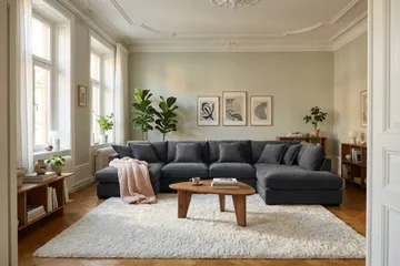 Rossita Lyx 5-sits Högervänd U-formad Extra djup Soffa med Divan och Schäslong i Chenille - Trenza 01, Svart Chenille - Möbler - Vardagsrum - Soffor - U-soffor