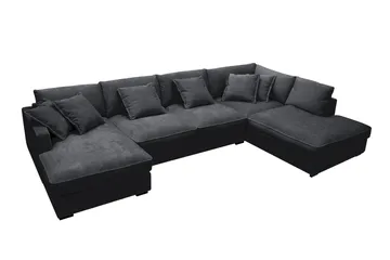 Rossita Lyx 5-sits Högervänd U-formad Extra djup Soffa med Divan och Schäslong i Chenille - Trenza 01, Svart Chenille - Möbler - Vardagsrum - Soffor - U-soffor