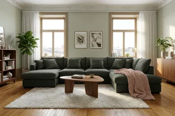 Rossita Lyx 5-sits Högervänd U-formad Extra djup Soffa med Divan och Schäslong i Manchester - Mörkgrön - Möbler - Vardagsrum - Soffor - U-soffor