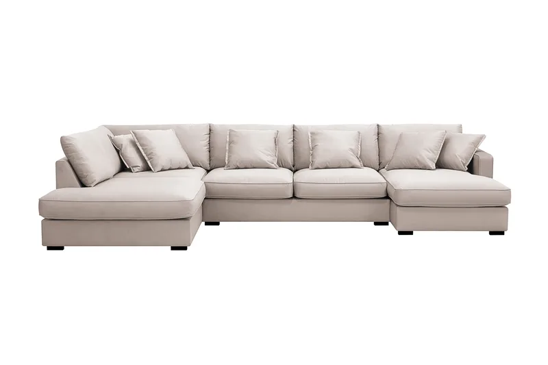 Rossita Lyx 5-sits Högervänd U-formad Extra djup Soffa med Divan och Schäslong i Sammet, Beige