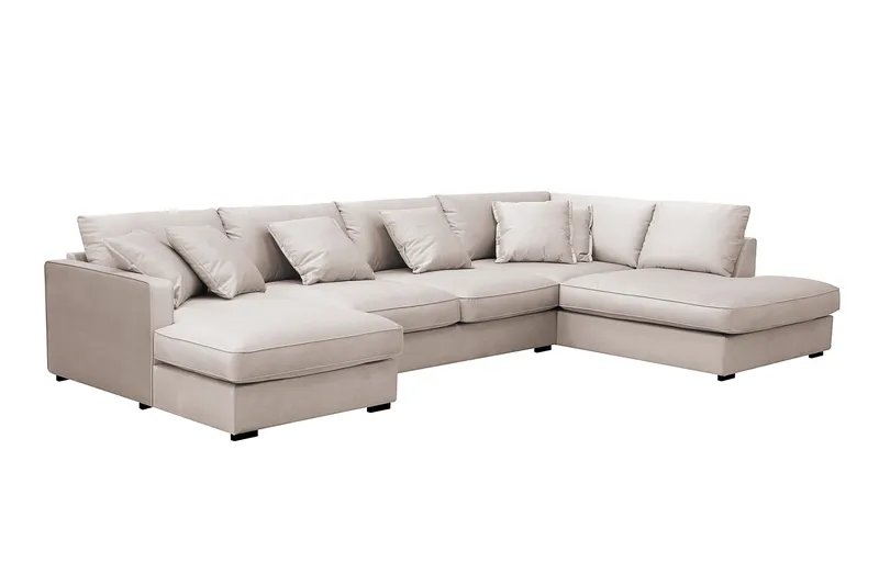 Rossita Lyx 5-sits Högervänd U-formad Extra djup Soffa med Divan och Schäslong i Sammet - Beige - Möbler - Vardagsrum - Soffor - Sammetssoffor