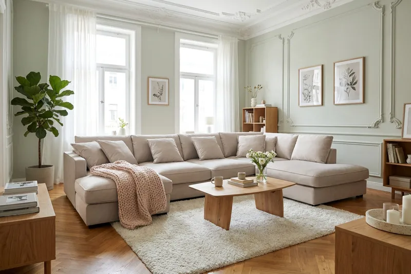 Rossita Lyx 5-sits Högervänd U-formad Extra djup Soffa med Divan och Schäslong i Sammet - Beige - Möbler - Vardagsrum - Soffor - Sammetssoffor