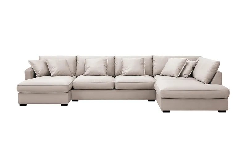 Rossita Lyx 5-sits Högervänd U-formad Extra djup Soffa med Divan och Schäslong i Sammet, Beige
