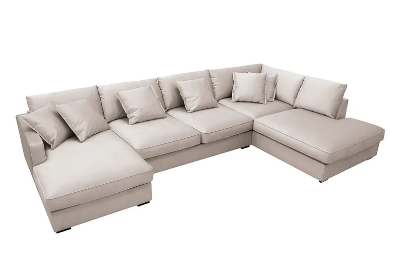 Rossita Lyx 5-sits Högervänd U-formad Extra djup Soffa med Divan och Schäslong i Sammet - Beige - Möbler - Vardagsrum - Soffor - Sammetssoffor