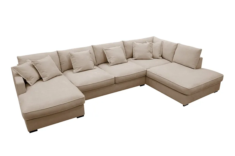Rossita Lyx 5-sits Högervänd U-formad Extra djup Soffa med Divan och Schäslong i Tyg - Ljusbrun - Möbler - Vardagsrum - Soffor - U-soffor