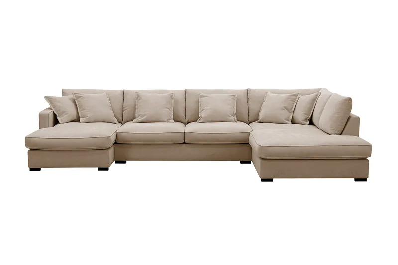 Rossita Lyx 5-sits Högervänd U-formad Extra djup Soffa med Divan och Schäslong i Tyg, Ljusbrun