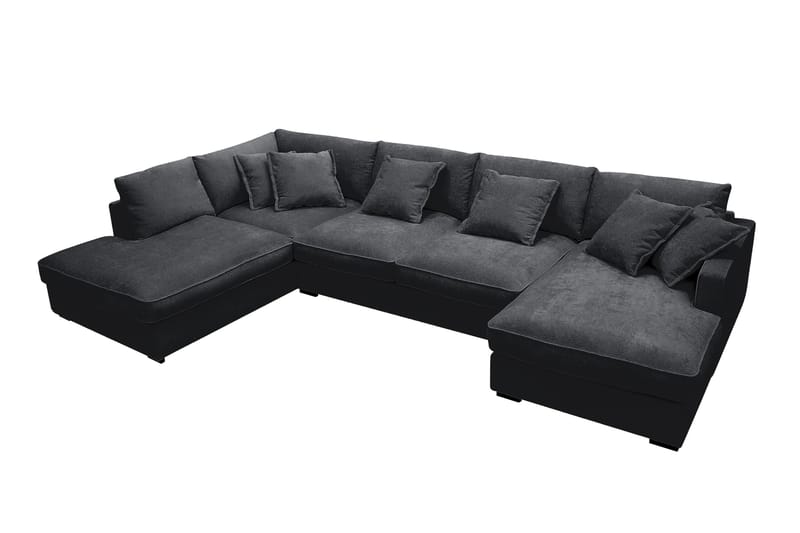 Rossita Lyx 5-sits Vänstervänd U-formad Extra djup Soffa med Divan och Schäslong i Chenille - Svart - Möbler - Vardagsrum - Soffor - U-soffor