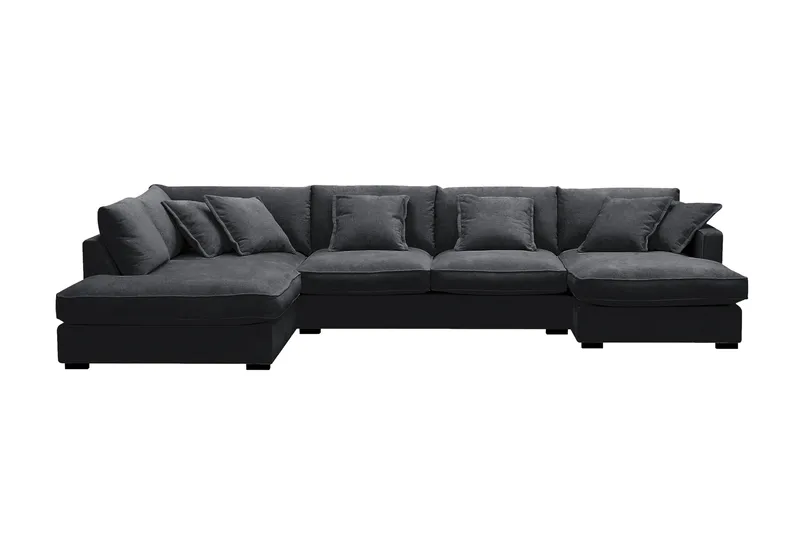 Rossita Lyx 5-sits Vänstervänd U-formad Extra djup Soffa med Divan och Schäslong i Chenille, Svart