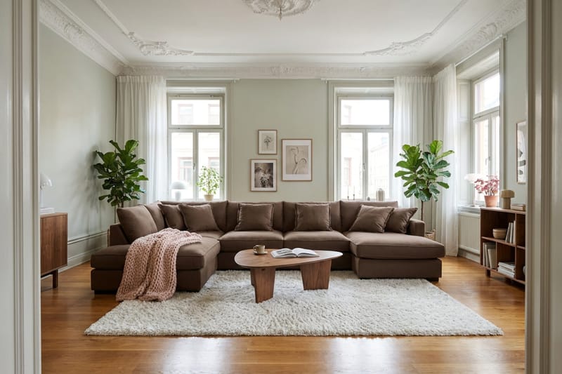 Rossita Lyx 5-sits Vänstervänd U-formad Extra djup Soffa med Divan och Schäslong i Manchester - Mörkbrun - Möbler - Vardagsrum - Soffor - U-soffor