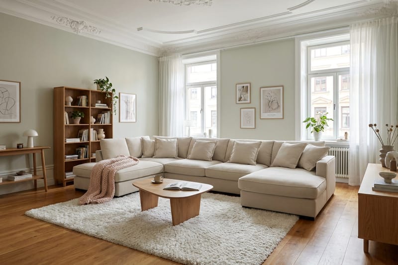 Rossita Lyx 5-sits Vänstervänd U-formad Extra djup Soffa med Divan och Schäslong i Tyg - Beige - Möbler - Vardagsrum - Soffor - U-soffor