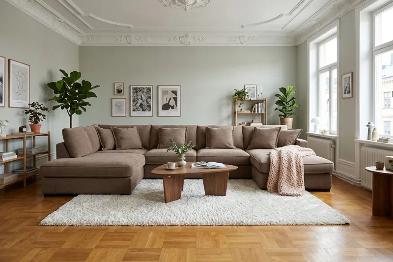 Rossita Lyx 5-sits Vänstervänd U-formad Extra djup Soffa med Divan och Schäslong i Tyg - Mörkbrun - Möbler - Vardagsrum - Soffor - U-soffor