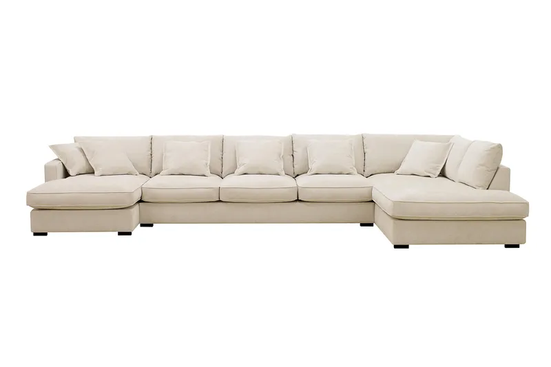 Rossita Lyx 6-sits Högervänd U-formad Extra djup Soffa med Divan och Schäslong i Chenille, Beige