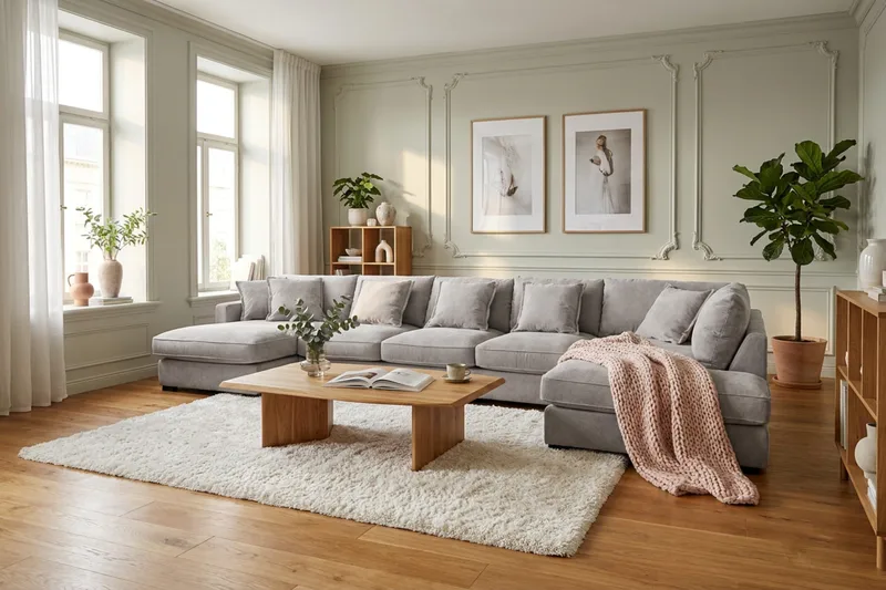 Rossita Lyx 6-sits Högervänd U-formad Extra djup Soffa med Divan och Schäslong i Chenille - Grå/Brun - Möbler - Vardagsrum - Soffor - U-soffor