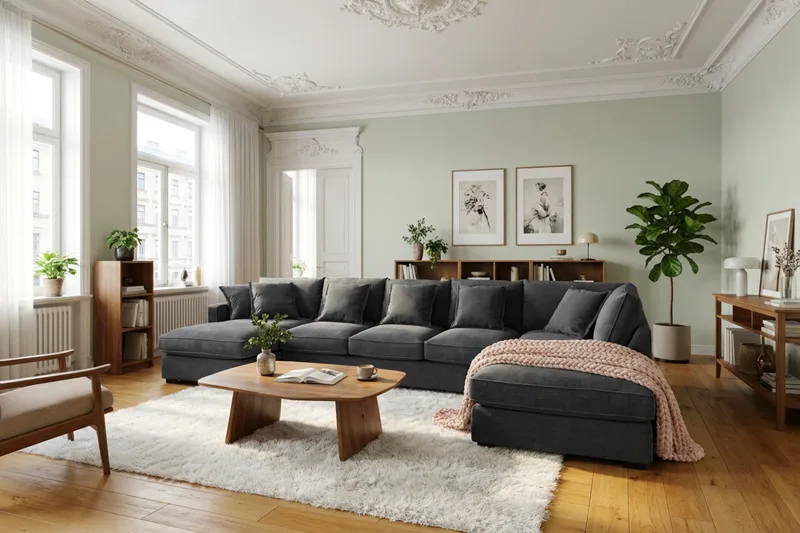 Rossita Lyx 6-sits Högervänd U-formad Extra djup Soffa med Divan och Schäslong i Chenille - Trenza 01, Svart Chenille - Möbler - Vardagsrum - Soffor - U-soffor