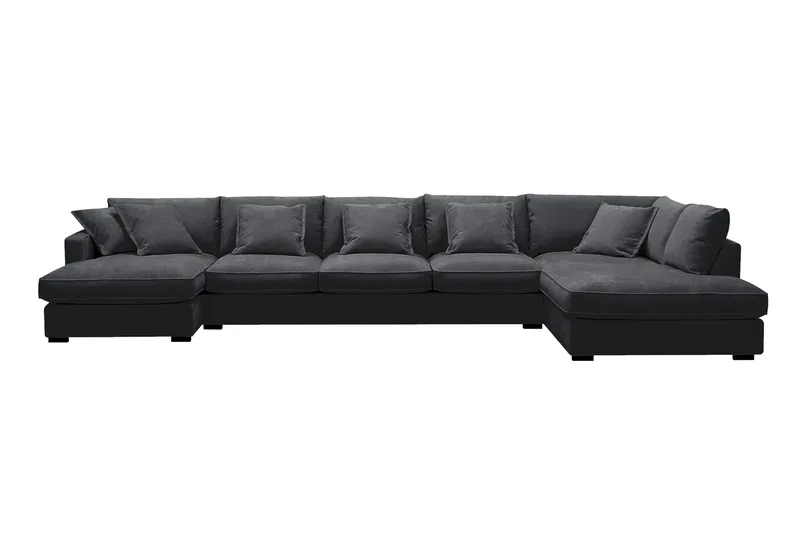 Rossita Lyx 6-sits Högervänd U-formad Extra djup Soffa med Divan och Schäslong i Chenille, Trenza 01, Svart Chenille