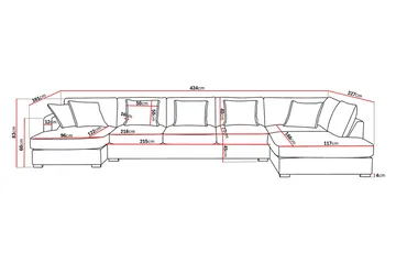 Rossita Lyx 6-sits Högervänd U-formad Extra djup Soffa med Divan och Schäslong i Chenille - Trenza 01, Svart Chenille - Möbler - Vardagsrum - Soffor - U-soffor