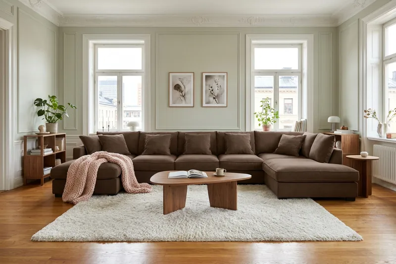 Rossita Lyx 6-sits Högervänd U-formad Extra djup Soffa med Divan och Schäslong i Manchester - Mörkbrun - Möbler - Vardagsrum - Soffor - U-soffor