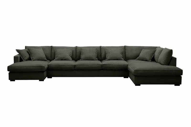 Rossita Lyx 6-sits Högervänd U-formad Extra djup Soffa med Divan och Schäslong i Manchester, Mörkgrön