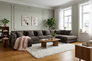 Rossita Lyx 6-sits Högervänd U-formad Extra djup Soffa med Divan och Schäslong i Manchester - Taupe - Möbler - Vardagsrum - Soffor - U-soffor