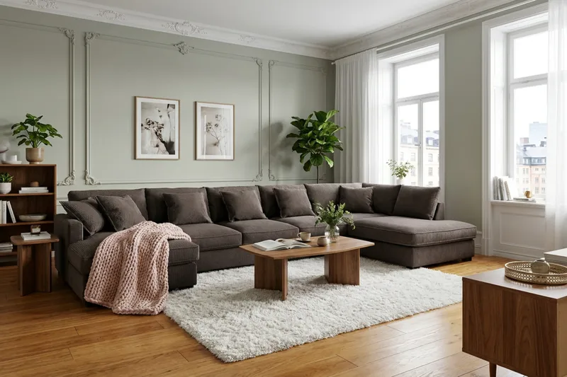 Rossita Lyx 6-sits Högervänd U-formad Extra djup Soffa med Divan och Schäslong i Manchester - Taupe - Möbler - Vardagsrum - Soffor - U-soffor