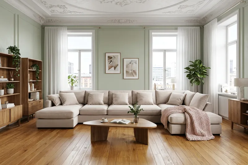 Rossita Lyx 6-sits Högervänd U-formad Extra djup Soffa med Divan och Schäslong i Sammet - Beige - Möbler - Vardagsrum - Soffor - U-soffor